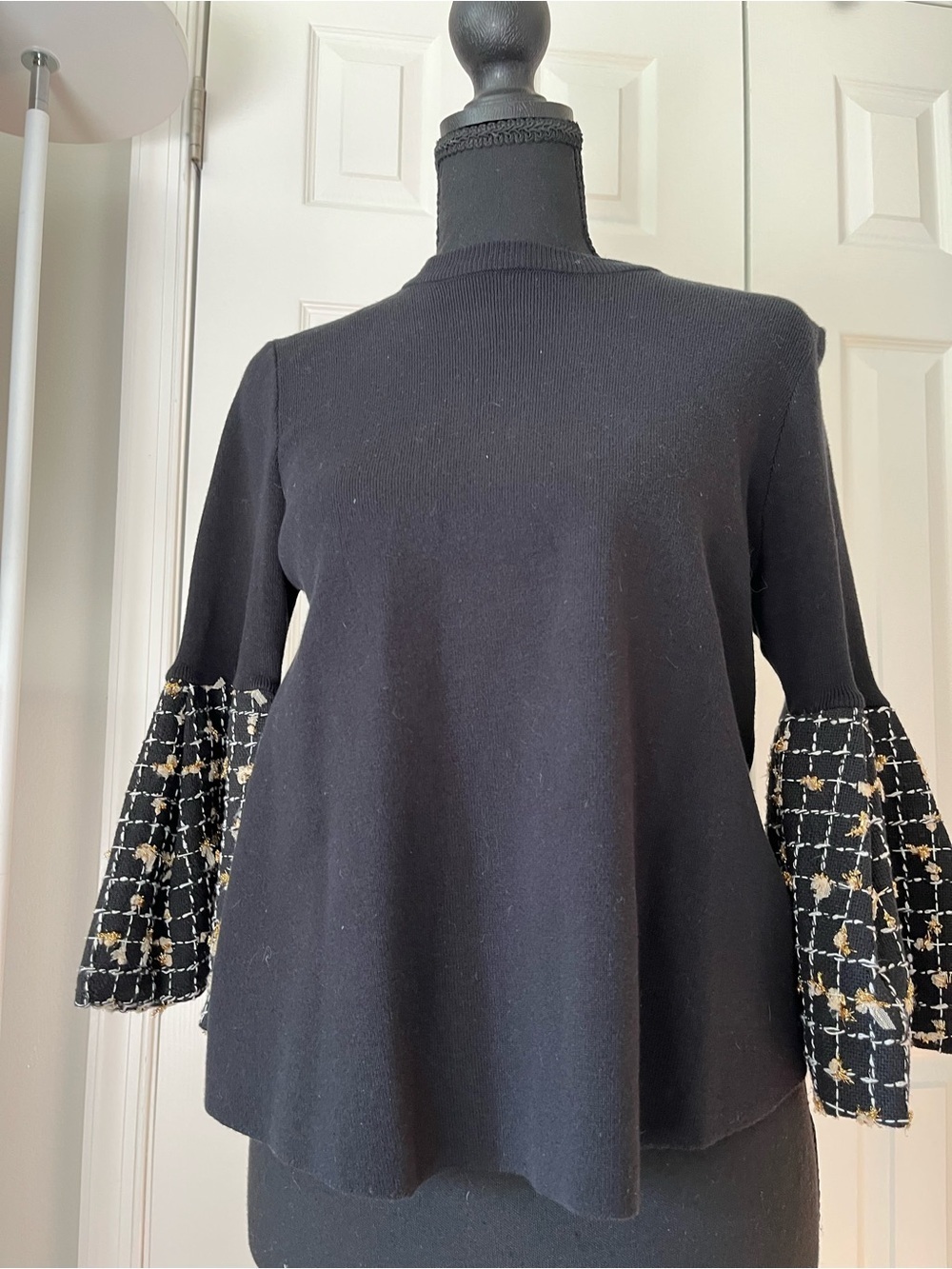 THML Black Knit Top Tweed Bell Sleeve Size XS